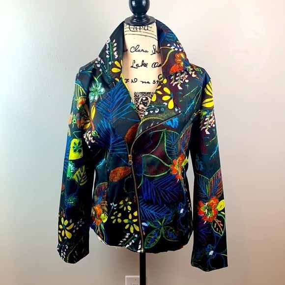 Chico’s Whimsical Night Gretta Tropical Floral Moto Jacket NWOT - Picture 1 of 9